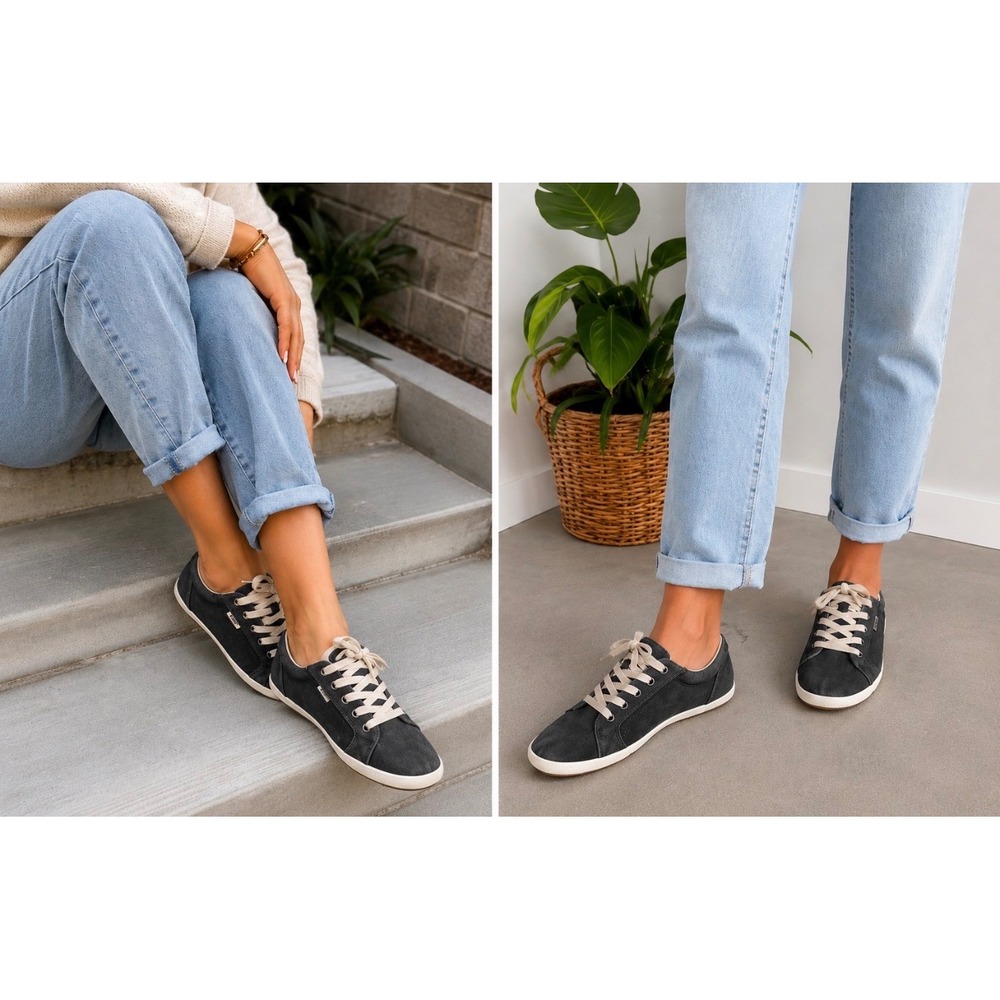 Taos Star Charcoal Washed Gray Canvas Sneakers Casual Comfort Shoes EUC Preppy